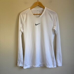 Nike Dri-FIT Long Sleeve Shirt Mens Medium Whitegood Slim Fit V-Neck